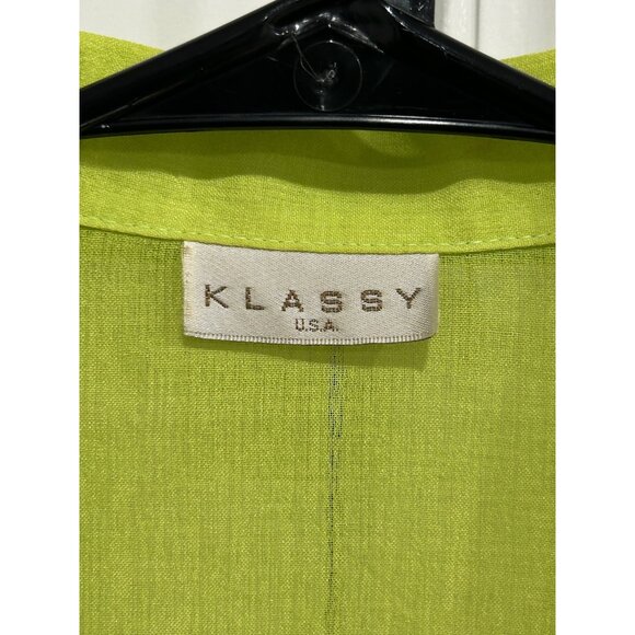 Klassy Womens Lime Button-Up Collared Blouse 3/4 Sleeve Lightweight Sheer Small - Picture 5 of 9